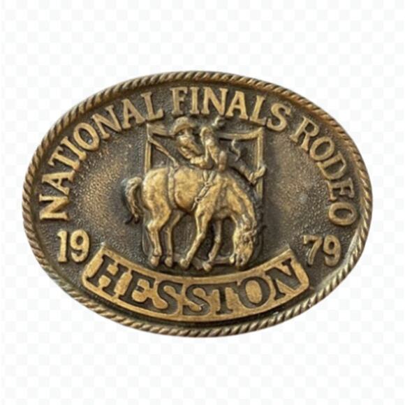 Hesston Rodeo Antique Belt Buckle Solid Metal Western Collector - Picture 1 of 6